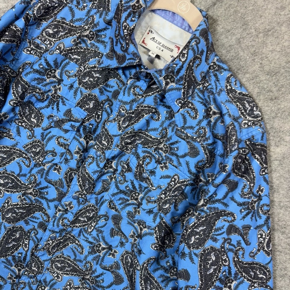 Ace of Diamond Western Pearl Snap Shirt Mens‎ Sz M Blue Black Paisley